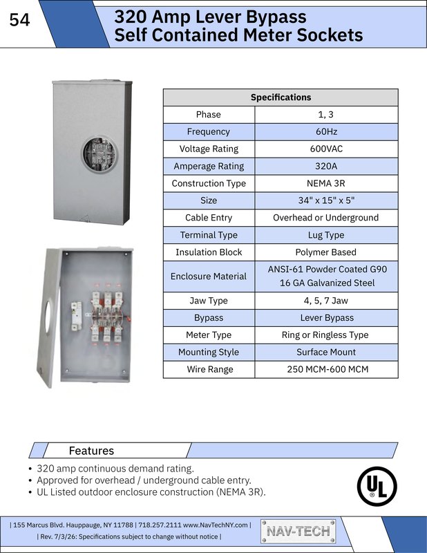 320 Amp Lever Bypass Self Contained Meter Sockets