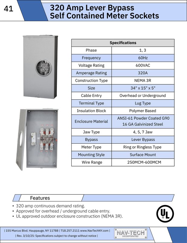320 Amp Lever Bypass Self Contained Meter Sockets drawing