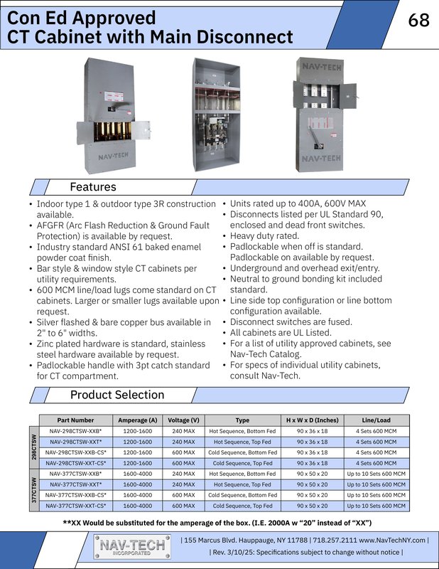 Con Ed CT Cabinet Main Disconnect drawing
