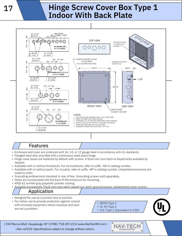 Hinge Cover Box Type 1 Indoor — with Back Plate drawing