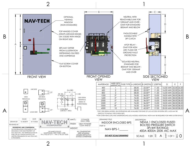 Indoor Enclosed BPS  NEMA 1 drawing