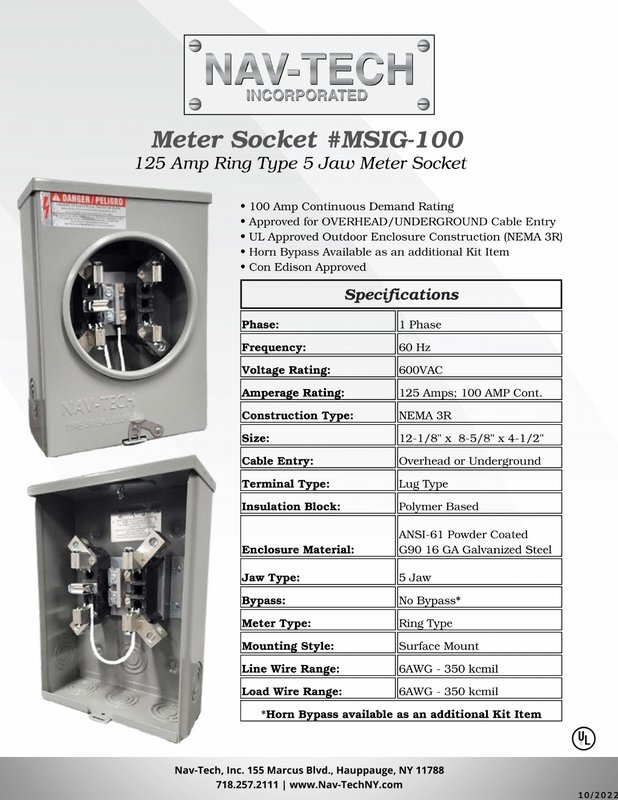125A Ring Type 5-Jaw Meter Socket (MS1G-100) drawing