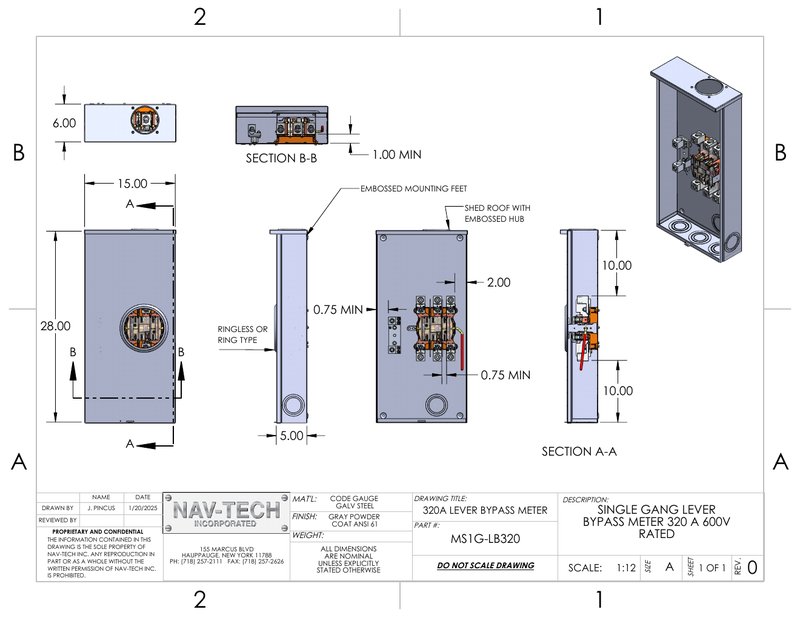 320A Lever Bypass Meter (MS1G-LB320) drawing