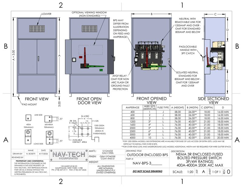 Outdoor Enclosed BPS  NEMA 3R drawing