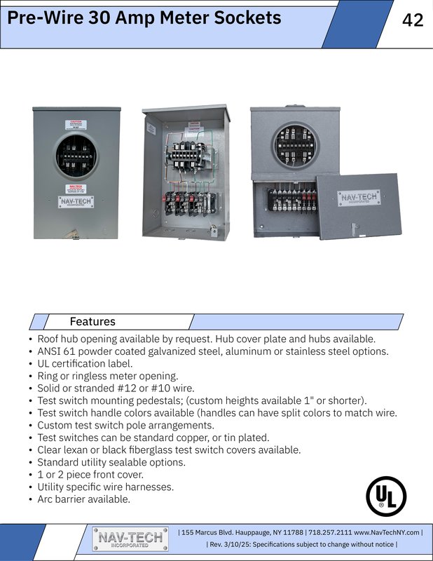 PRE-WIRE 30 Amp Meter Sockets drawing