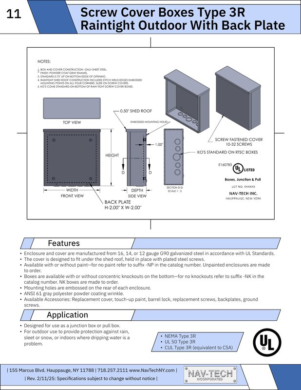 Screw Cover Boxes Type 3R Raintight — with Back Plate drawing