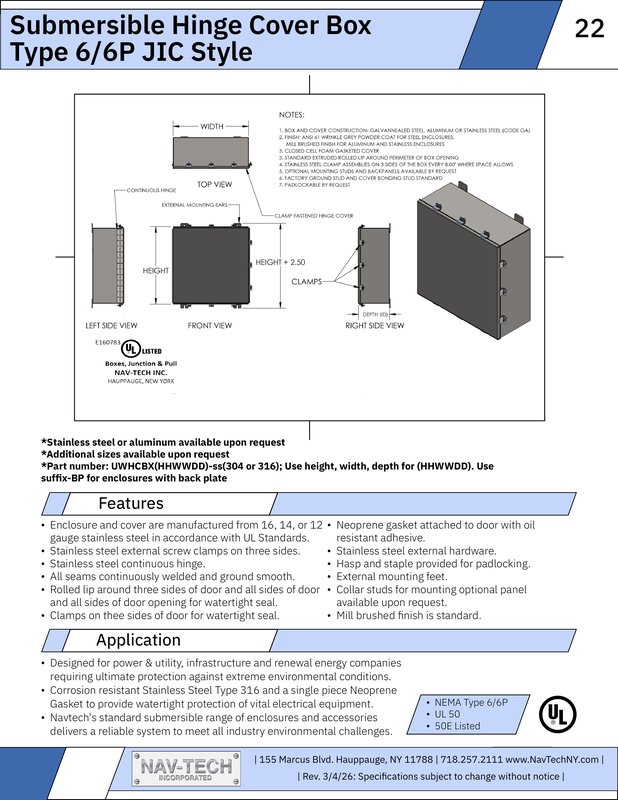 Submersible Hinge Cover Box 6 6P JIC drawing