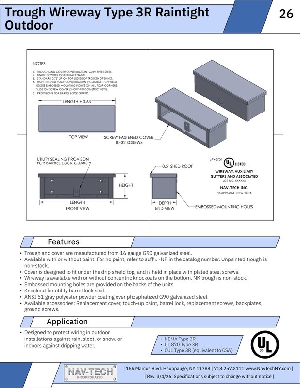 Trough Wireway Type 3R Raintight drawing