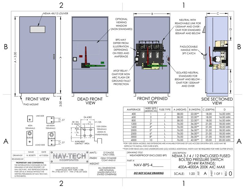 Weatherproof Enclosed BPS  NEMA 3/4/12 drawing