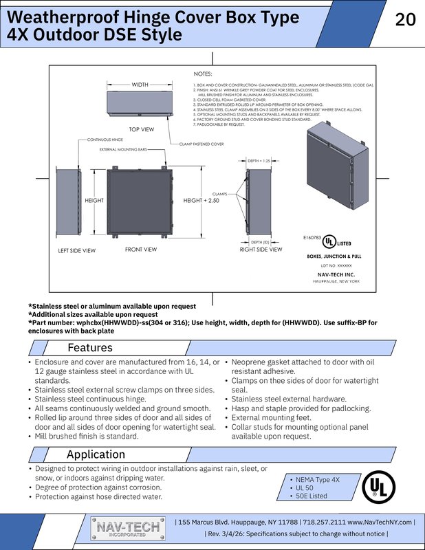 Weatherproof Hinge Cover Box 4X DSE drawing