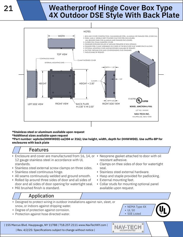 Weatherproof Hinge Cover Box 4X DSE — with Back Plate drawing