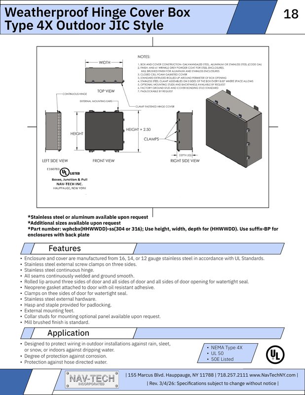 Weatherproof Hinge Cover Box 4X JIC drawing